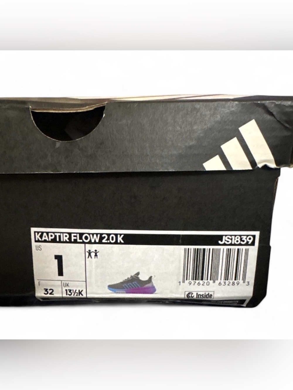 adidas Kids Gray Knit Sneakers with Purple-to-Blue Gradient Sole - Picture 7 of 7